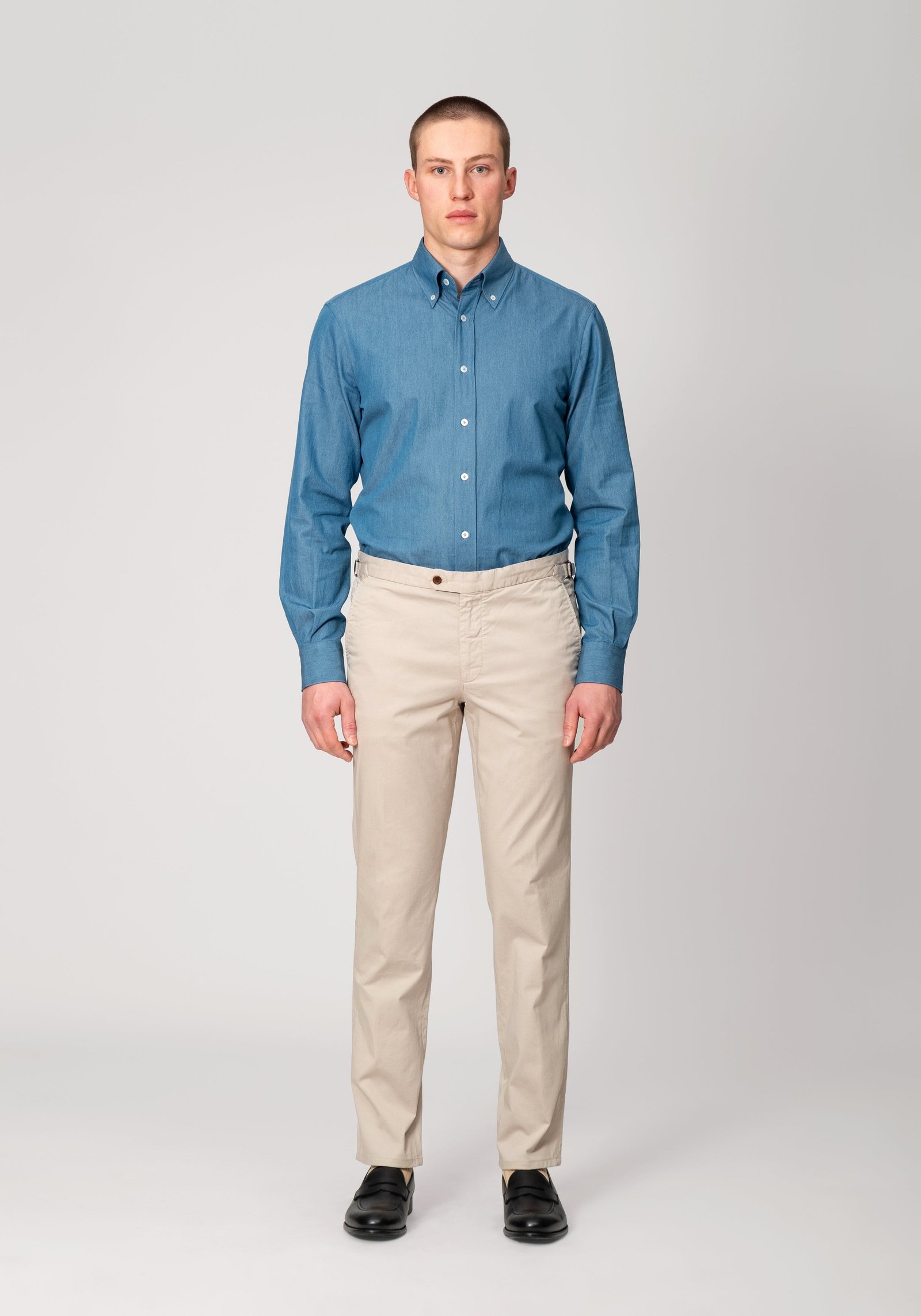 Garment-Dyed Cotton Twill Trouser - Oatmeal | 